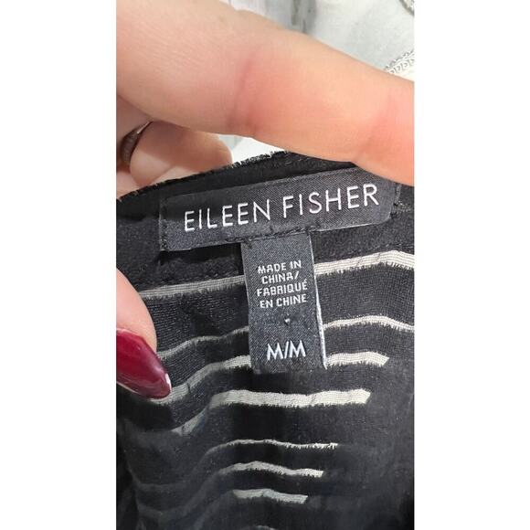 Eileen Fisher Women's Black Velvet Burnout Stripe Cap Sleeve Blouse Medium - Picture 6 of 7